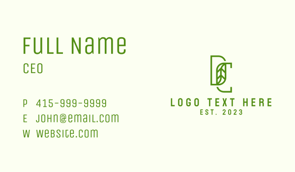 Green Leaf DC Monogram Business Card Design Image Preview