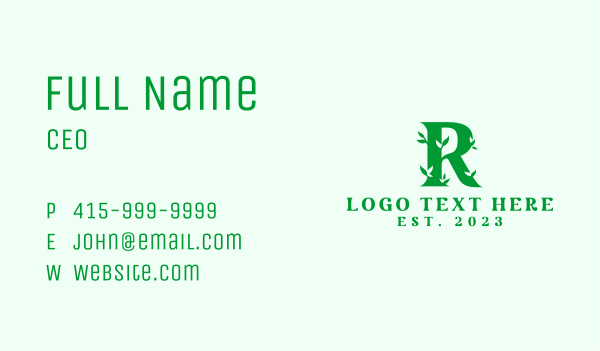 Natural Leaf Letter R Business Card Design Image Preview