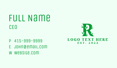 Natural Leaf Letter R Business Card Image Preview