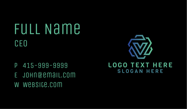 Geometric Cyber Letter V Business Card Design Image Preview