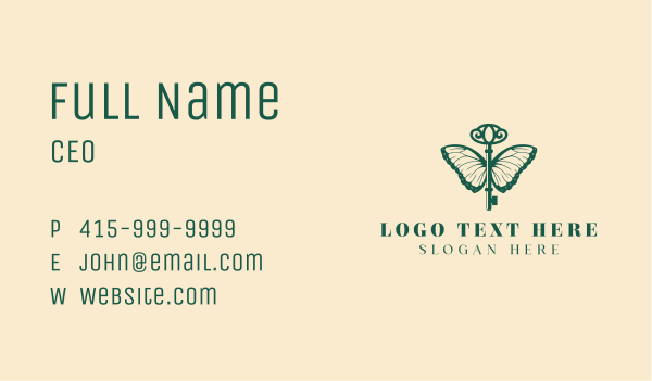 Green Butterfly Key Business Card Design Image Preview
