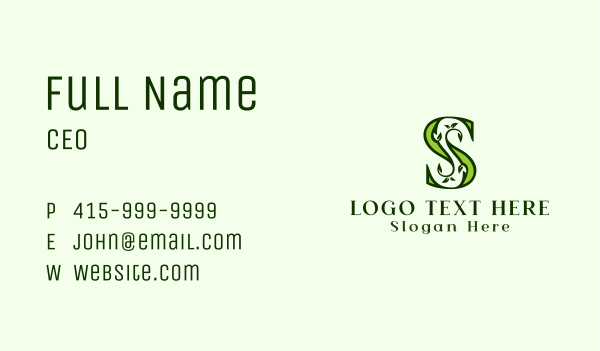 Green Plant Letter S Business Card Design Image Preview