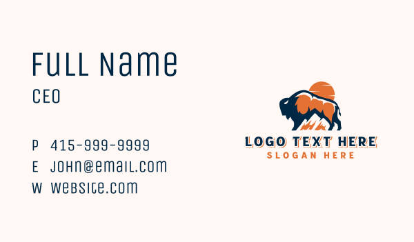 Bison Mountain Sunset Business Card Design Image Preview