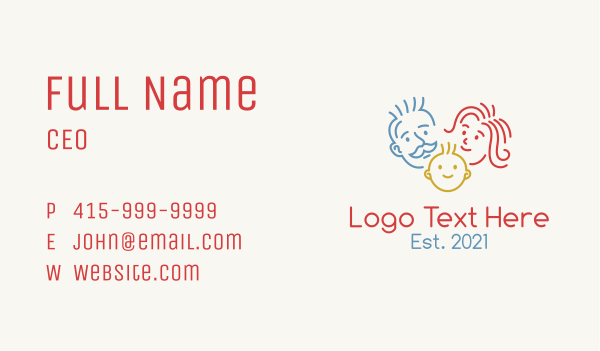 Monoline Happy Family Business Card Design Image Preview