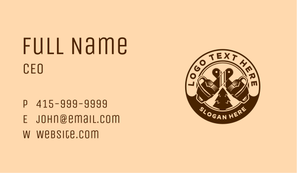 Chainsaw Lumberjack Badge Business Card Design Image Preview