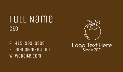 White Outline Coconut Drink Business Card Image Preview