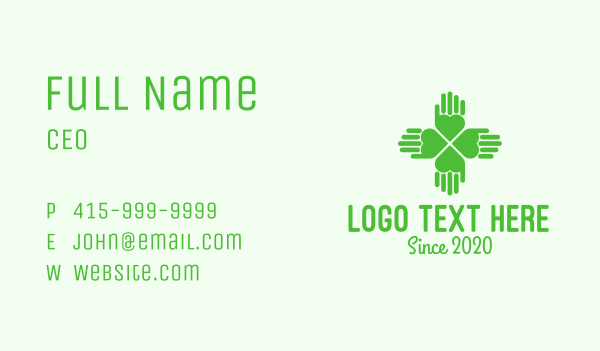 Green Heart Hand Clover Business Card Design Image Preview