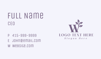 Purple Wellness Spa Letter W Business Card Image Preview