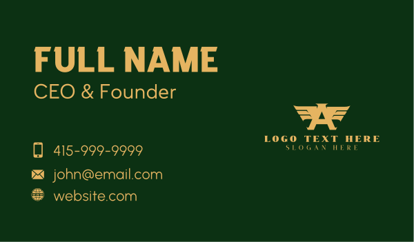 Gold Letter A Wings  Business Card Design