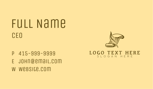 Feather Quill Document Business Card Design Image Preview