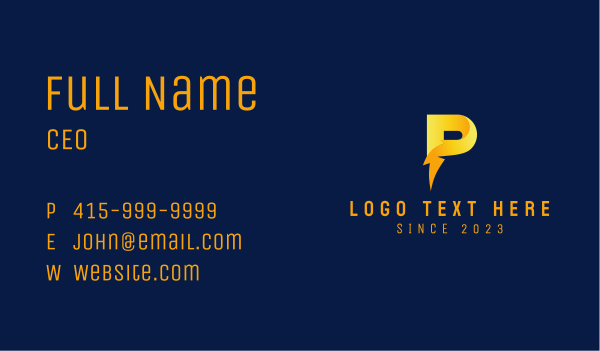 Lightning Bolt Letter P Business Card Design Image Preview