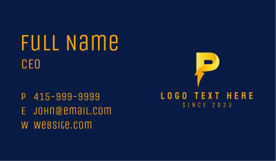 Lightning Bolt Letter P Business Card Image Preview