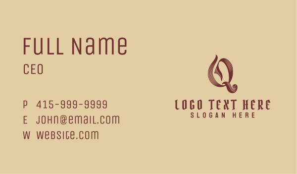 Vintage Script Letter Q Business Card Design Image Preview