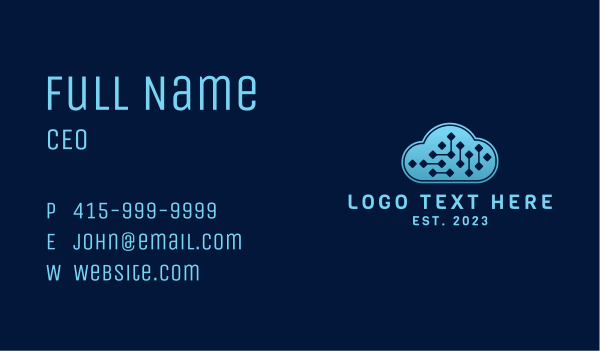 Blue Circuit Cloud  Business Card Design Image Preview