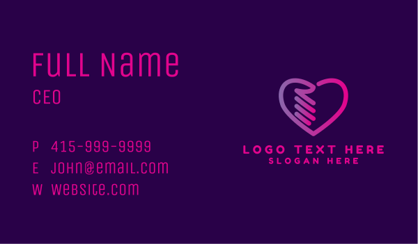 Pink Heart Hand Business Card Design Image Preview