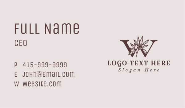 Brown Organic Letter W Business Card Design Image Preview