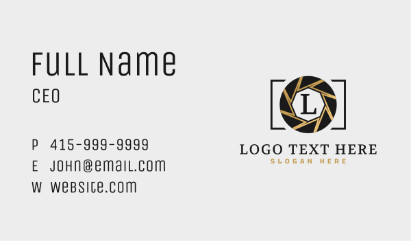 Gold Camera Shutter Letter  Business Card Design Image Preview