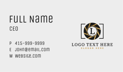 Gold Camera Shutter Letter  Business Card Image Preview