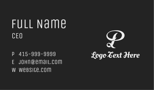 Stylish Cursive Letter P Business Card Design Image Preview