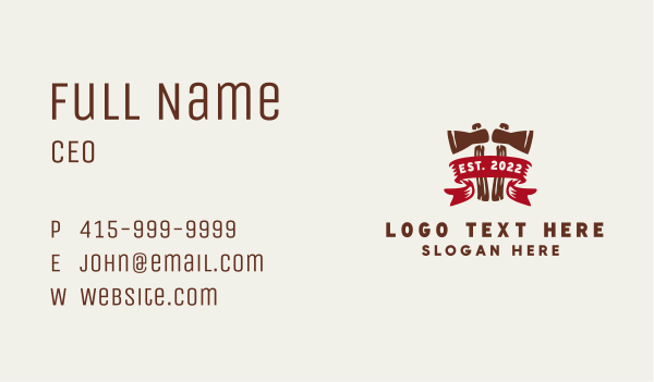 Axe Lumber Ribbon Business Card Design Image Preview
