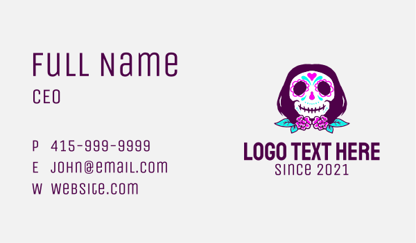 Colorful Calavera Skull Business Card Design Image Preview