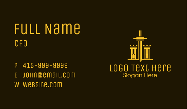 Golden Sword Tower  Business Card Design Image Preview