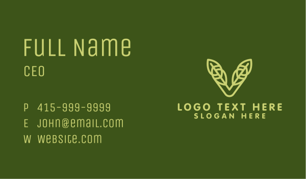 Green Leaf Letter V Business Card Design Image Preview