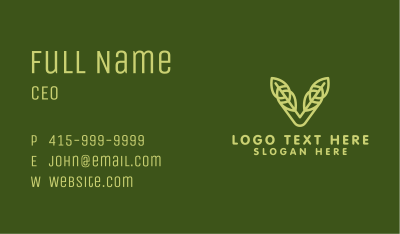 Green Leaf Letter V Business Card Image Preview