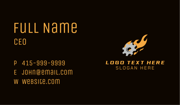 Mechanic Cog Flames Business Card Design Image Preview