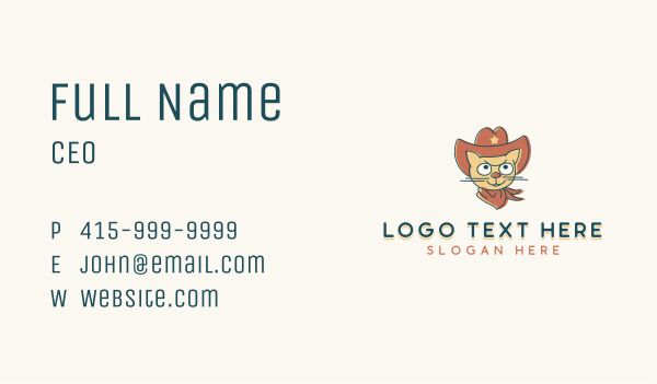 Cowboy Cat Pet Business Card Design Image Preview