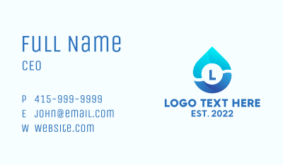 Water Cleaner Droplet Letter  Business Card