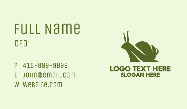 Green Silhouette Snail  Business Card Design