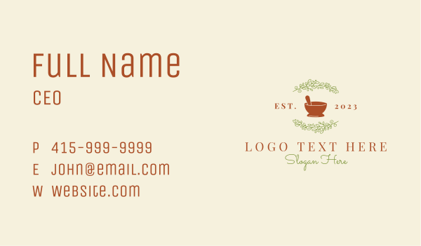 Organic Leaf Mortar Pestle Business Card Design Image Preview