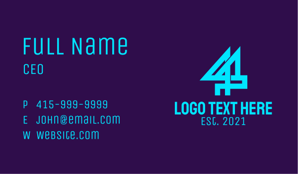 Neon Blue Number 44 Business Card Design Image Preview