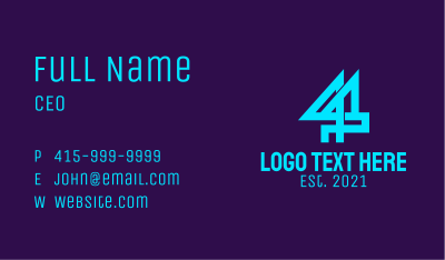 Neon Blue Number 44 Business Card Image Preview
