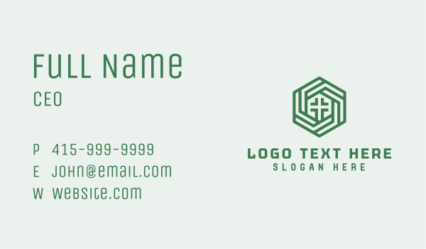 Green Hexagon Cross Business Card Design Image Preview
