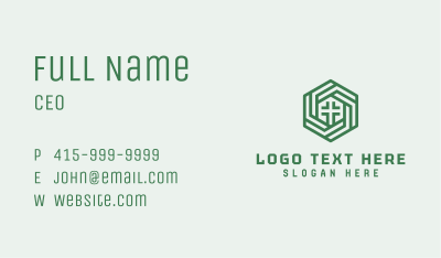 Green Hexagon Cross Business Card Image Preview