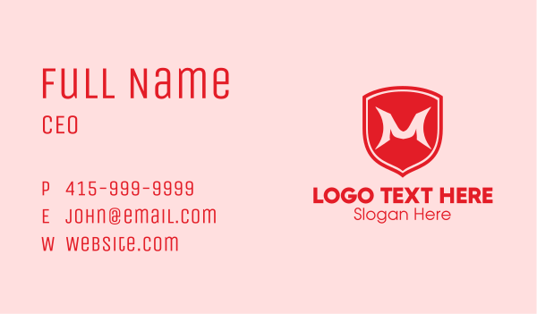 Red Shield Letter M Business Card Design
