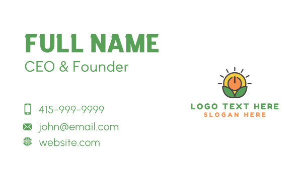 Sun Leaf Power Button Business Card Design