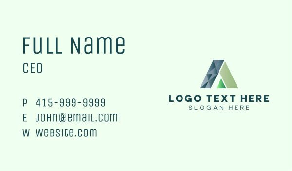 Green Geometric Letter A Business Card Design