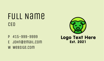 Green Happy Pig  Business Card Image Preview