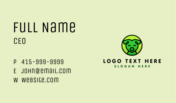 Green Happy Pig  Business Card Design Image Preview