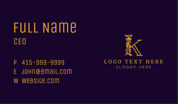 Golden Plant Letter K Business Card Design Image Preview