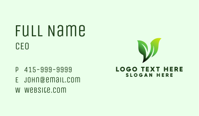 Green Organic Plant Letter V Business Card Image Preview