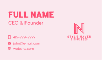 Pink Outline Letter N Business Card Image Preview