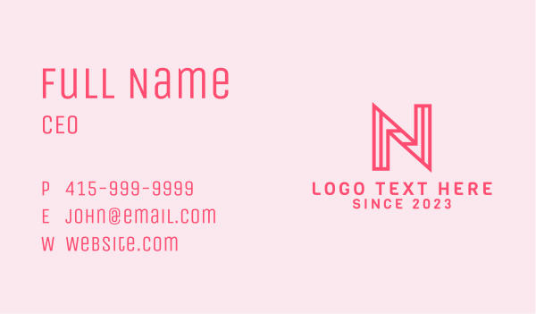Pink Outline Letter N Business Card Design Image Preview