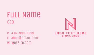 Pink Outline Letter N Business Card Image Preview