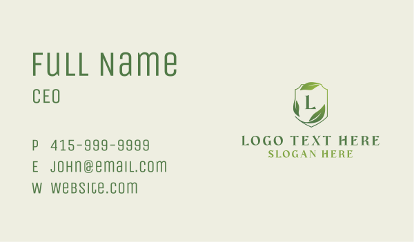 Organic Leaves Shield Business Card Design Image Preview