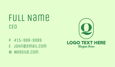 Green Organic Letter Q Business Card