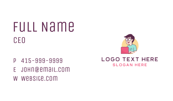 Nerd Programming Guy Business Card Design Image Preview